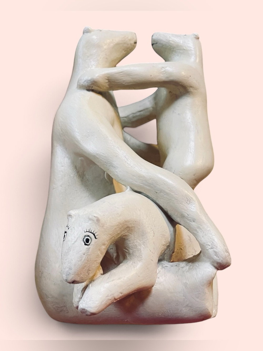 Wonderful Folk Art Wood Carving Of Polar Bear Family By David DeCamp Designs